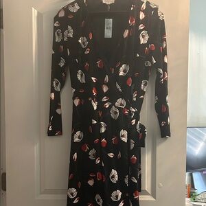 Ann Taylor Loft- Elegant Black Floral Wrap Dress Size M